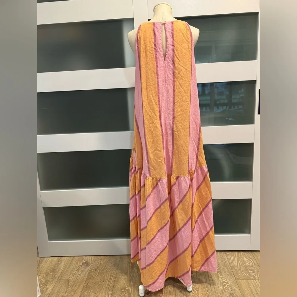 DEVOTON TWINS Maxi OS waistless sleeveless pink and orange sorbet summer dress